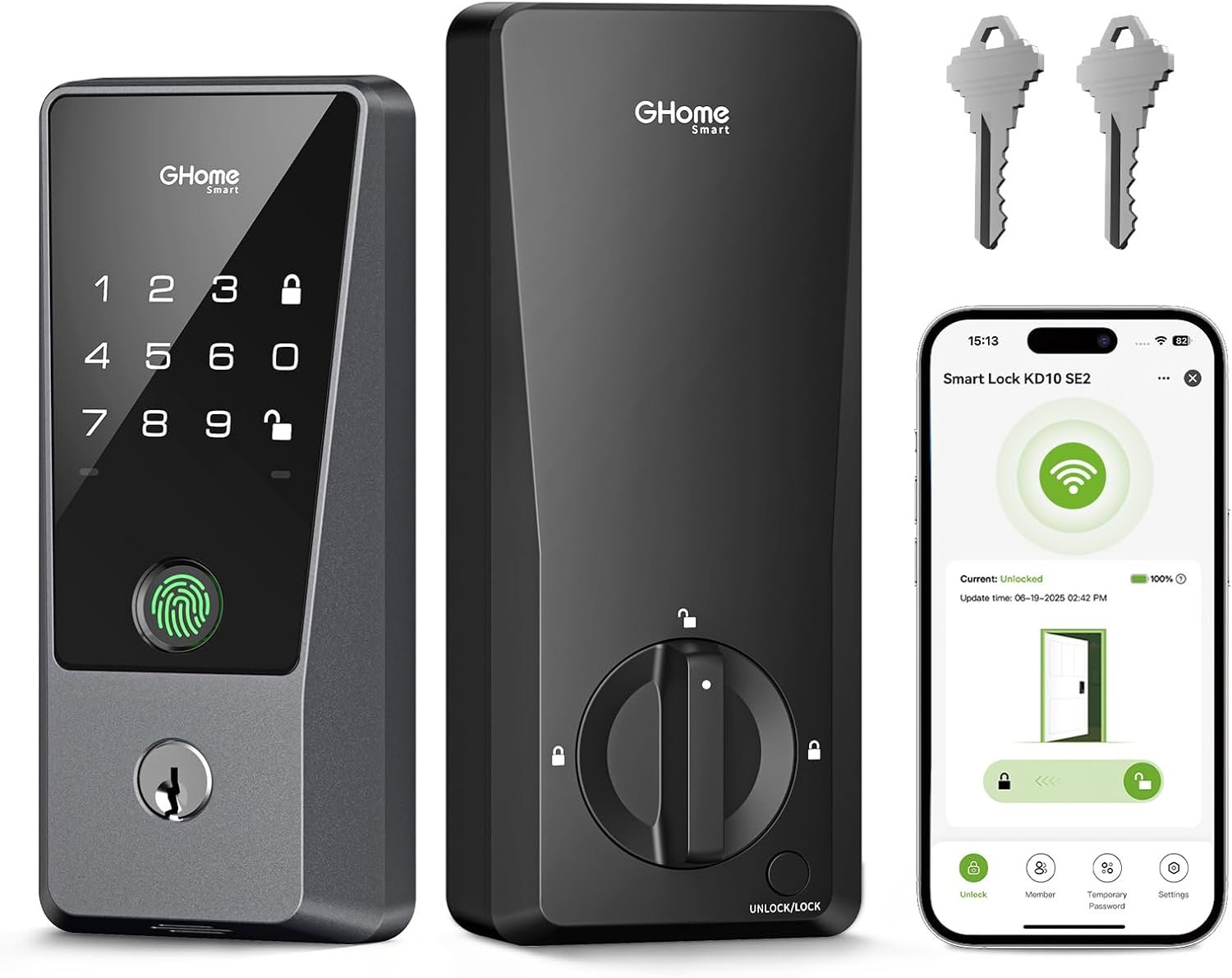 lock3 GHome Smart WiFi Deadbolt Lock – 5-in-1 Keyless Entry with Fingerprint, App Control, Keypad, Alexa & Google Compatible, Auto Lock - Image 1