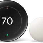 Google Nest Learning Thermostat (4th Gen) + Temperature Sensor – Smart WiFi Thermostat, AI Learning, Energy Saving, Matter Compatible, Obsidian